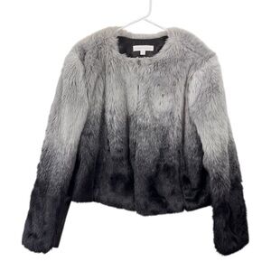 NY & Co Jacket Size XL Black Gray Ombre Faux Fur Coat Punk Rock Mob Wife Y2K